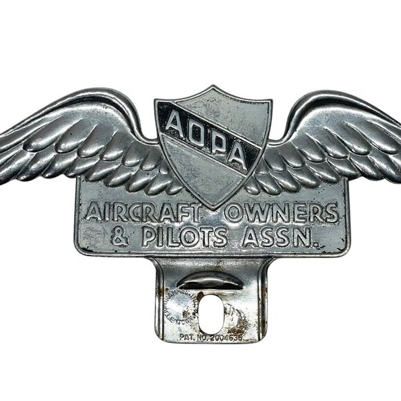 Vintage 50s AOPA Aircraft Owners Pilots Assn License Plate Topper Wings Aviation - Picture 2 of 7